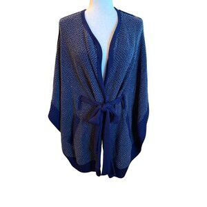 Draper James Navy Blue Patterned Belted‎ Wrap Cardigan Poncho Sweater XS/S